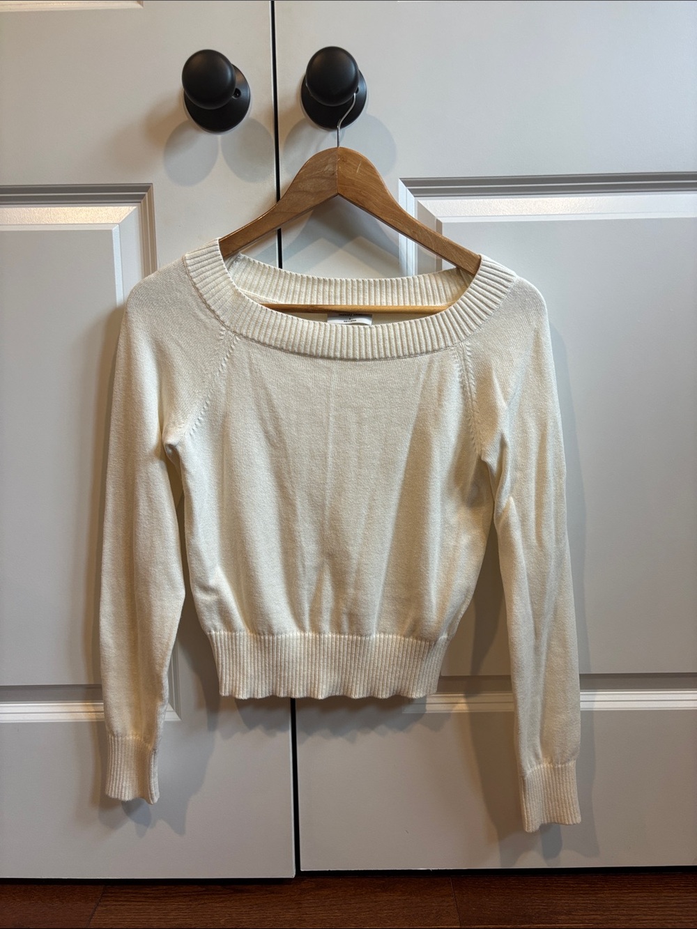 Aritzia Cream Boatneck Ribbed Waist Sweater